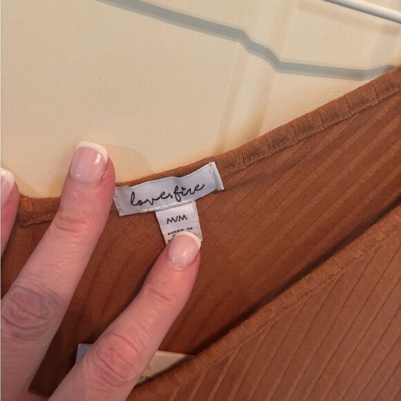 Anthropologie Love, Fire Double V neck  Caramel Knit Top - Picture 5 of 6